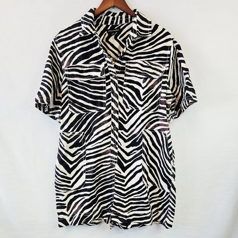 Banana Republic Zebra Safari Linen Romper size Large